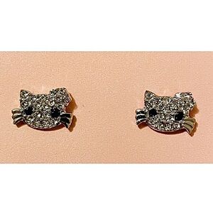 Hello Kitty Crystal Silver Cute n Tiny Earrings NEW